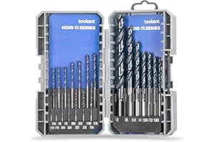 toolant Metal Drill Bit Set for Steel (Pro), Titanium Aluminum Nitride Coated (TiAlN) with Bullet Point Tip, for Hardened Metal, Stainless Steel, 21pcs 1/16"-1/2"