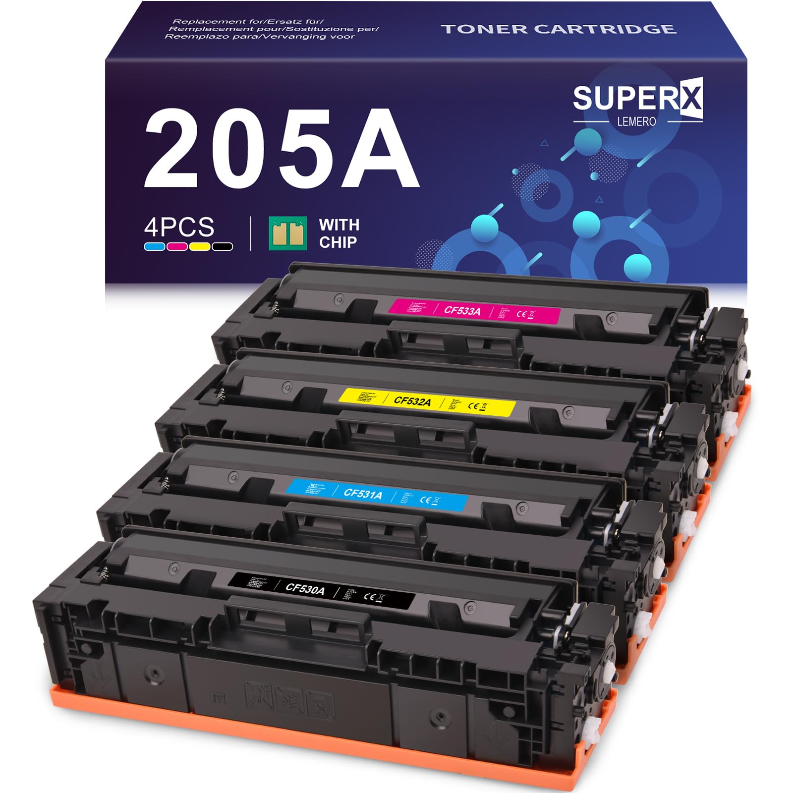 LEMERO SUPERX Compatible for HP 205A CF530A CF531A CF532A CF533A Toner Cartridges for HP Color LaserJet pro M154A M154NW MFP M181FW M180N M180 M180NW M181 Printer (4-Pack)