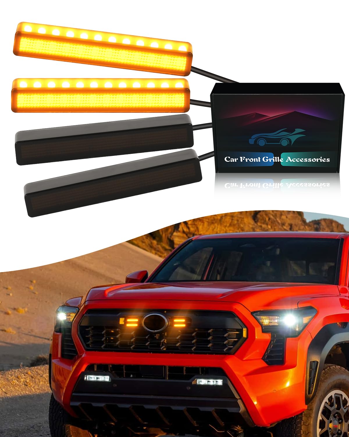 Photo 1 of 4Pcs Amber Grill Lights for 2024 2025 Toyota Tacoma LED Grille Marker Light 4th Gen Tacoma Accessories Front Bumper Raptor Lamp
