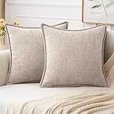 MIULEE Pack of 2 Couch Throw Pillow Covers 20x20 Inch Natural Beige Farmhouse Decorative Pillow Covers with Stitched Edge Soft Chenille Solid Dyed Pillow Covers for Sofa Bed Living Room