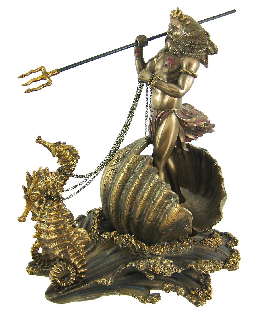 Poseidon On Seahorse Chariot Bronze Finish Statue