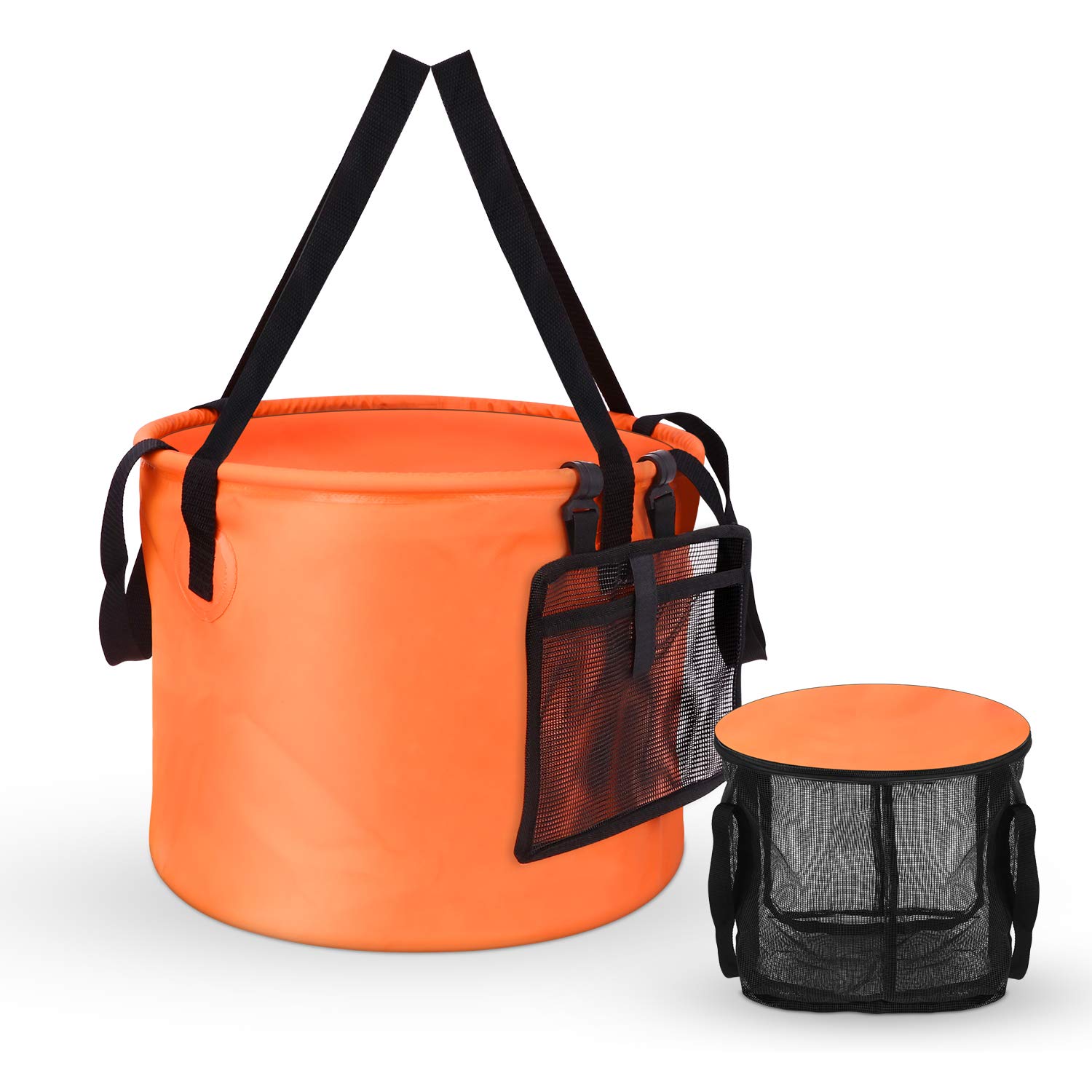 [2019 Latest Version] Collapsible Bucket Compact 8 Gallon Portable Folding Water ContainerWash Basin with Washing Mesh Basket for Traveling Hiking Fishing Boating Gardening Camping