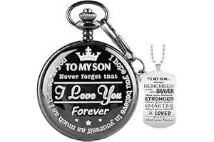 Udaney My-Son Pocket Watch - Engraved Gift for Him, Graduation Gift for Men with Box and Necklace Chain