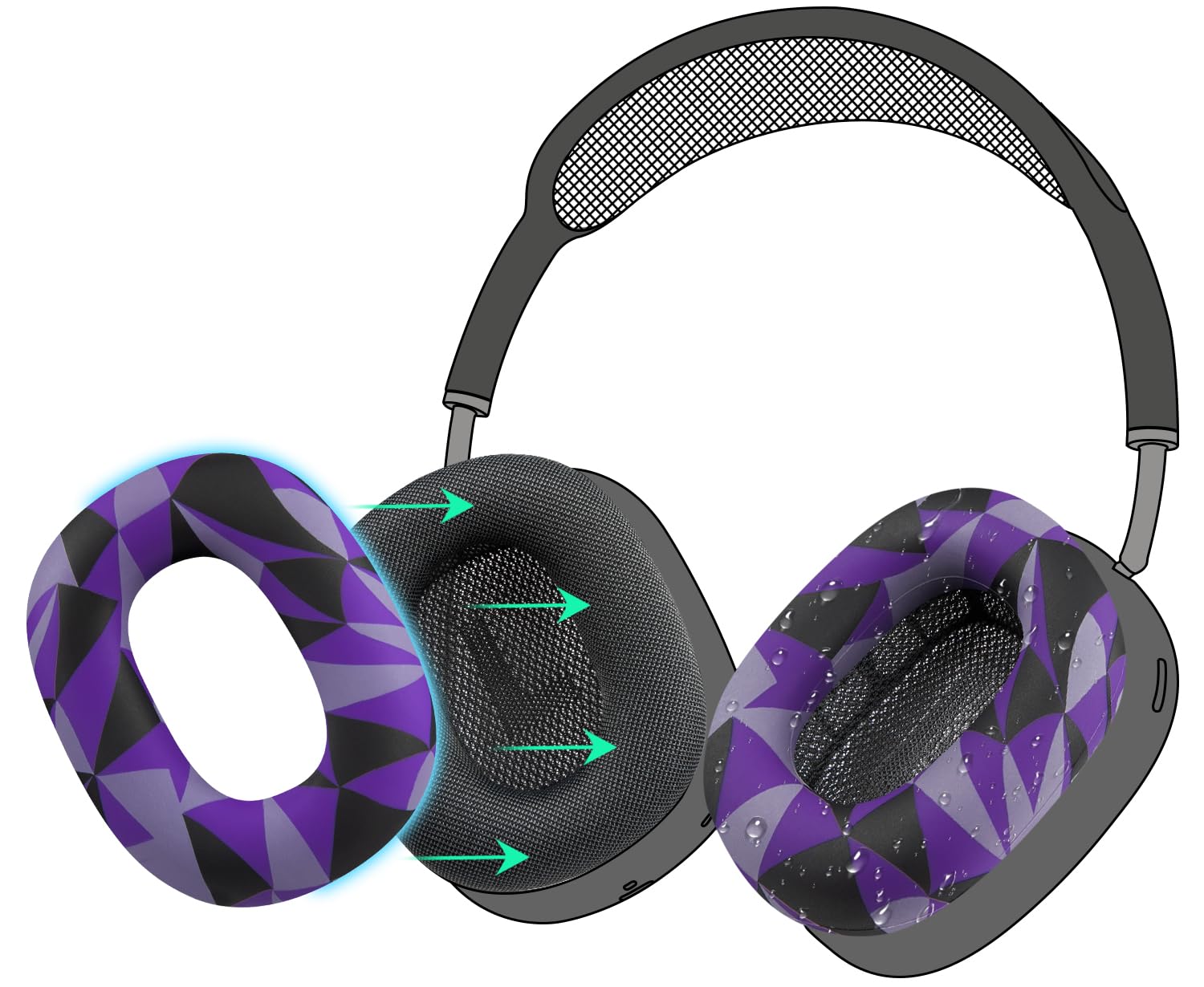 SOULWIT Sweat Proof Silicone Ear Cover for AirPods Max, Comfortable Fit for Gym Exercise, Easy to Clean, No Sound Quality Loss - Purple Black