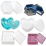 Box Resin Molds, Jewelry Box Molds with Heart Shape Silicone Resin Mold, Hexagon Storage Box Mold and Square Epoxy Molds for