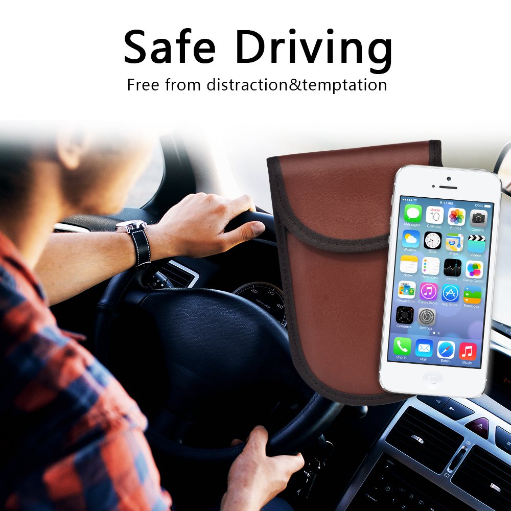 Keyless Car Key Signal Blocker Pouch,Yishik Signal Jamming Bag with RPF for Road Safety Anti-tracking Privacy Security EMF Protection Leather Waterproof Surface(Brown)