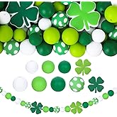 JarThenaAMCS 104Pcs St. Patrick's Day Silicone Beads Shamrock Clover Loose Spacer Beads with Elastic Rope Green White Mixed Round Beads for DIY Crafts Jewelry Necklaces Keychain Making