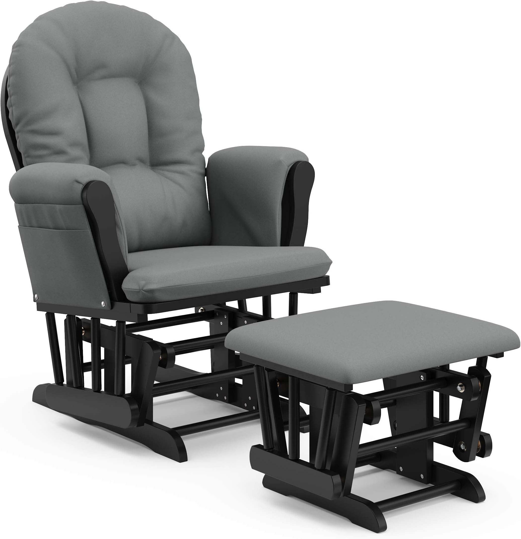 Storkcraft Premium Hoop Glider and Ottoman (Black Base, Gray Cushion