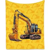 Toddler Blankets for Boys, Cozy Soft Excavator Throw Gifts for Kids, Yellow Flannel Construction Blankets for Couch Sofa, 40x50 Inches