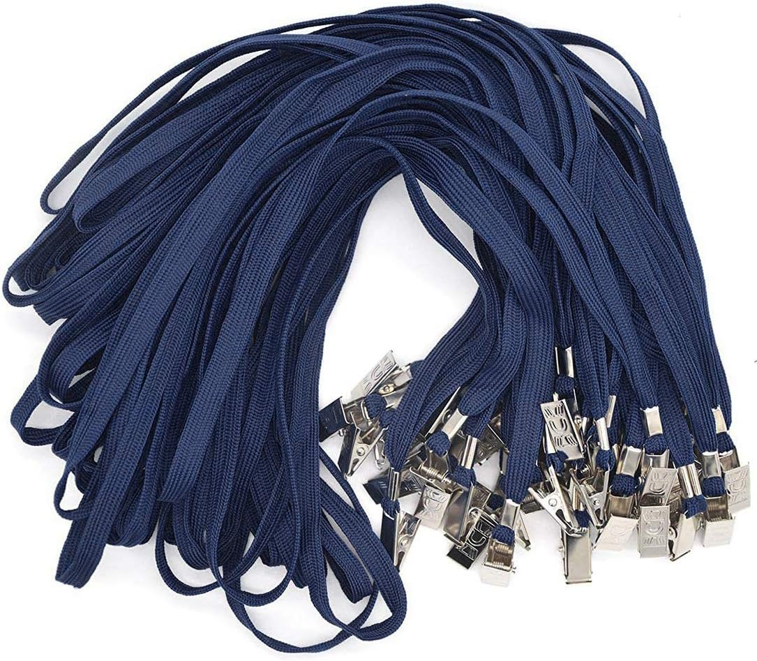 Bird Fiy 50 Pcs Lanyards Bulldog Clip 32 inch Flat Braid Neck Lanyard for Id Cards/badges (Navy Blue), Navy Blue,black