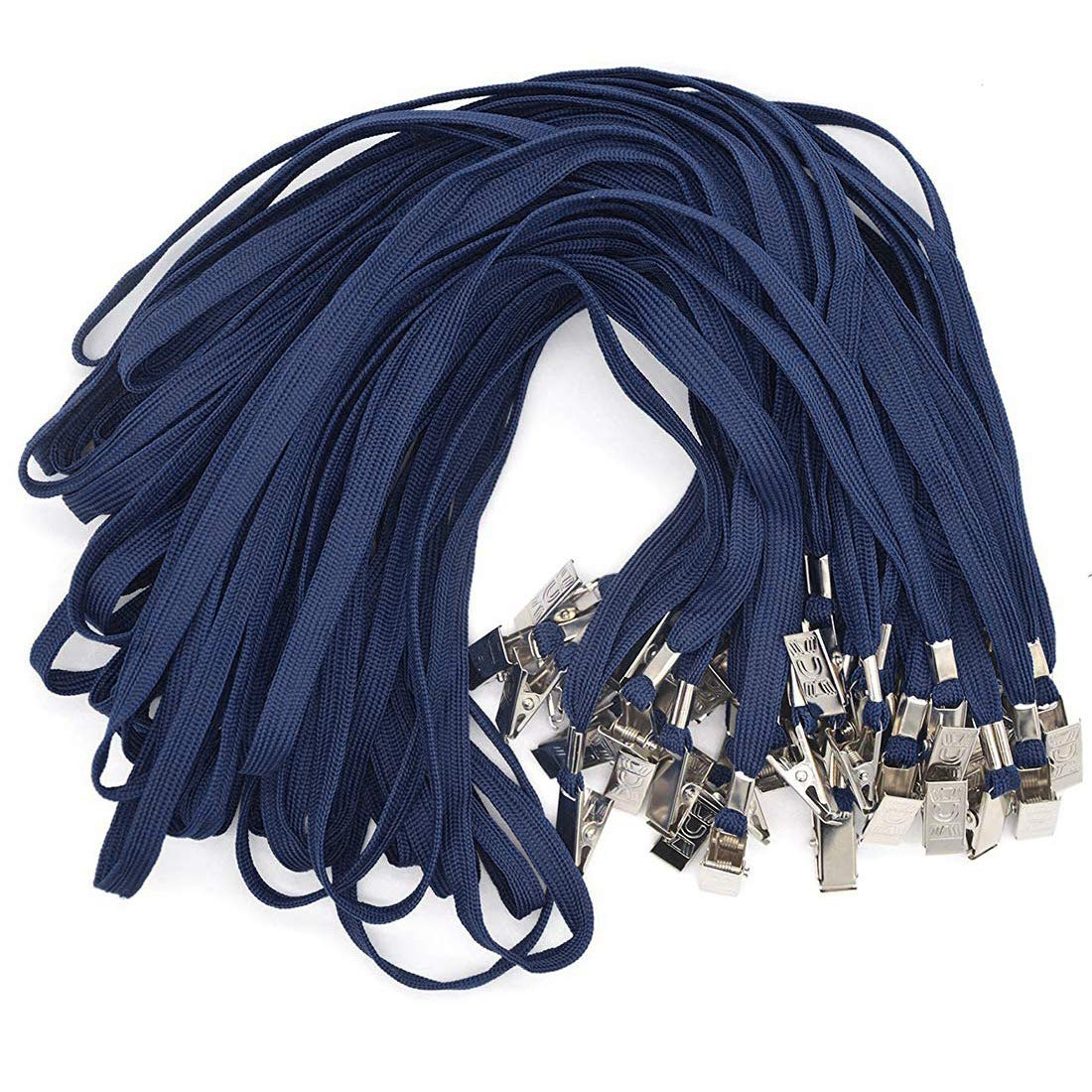 Bird Fiy 50 Pcs Lanyards Bulldog Clip 32 inch Flat Braid Neck Lanyard for Id Cards/badges (Navy Blue)
