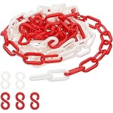 PATIKIL Plastic Chain Links, 10 Feet Safety Chains, Red/White Plastic Chains for Barriers, Crowd Control, Queue Lines, Parking, Fences, Gate, Concerts, and Decoration