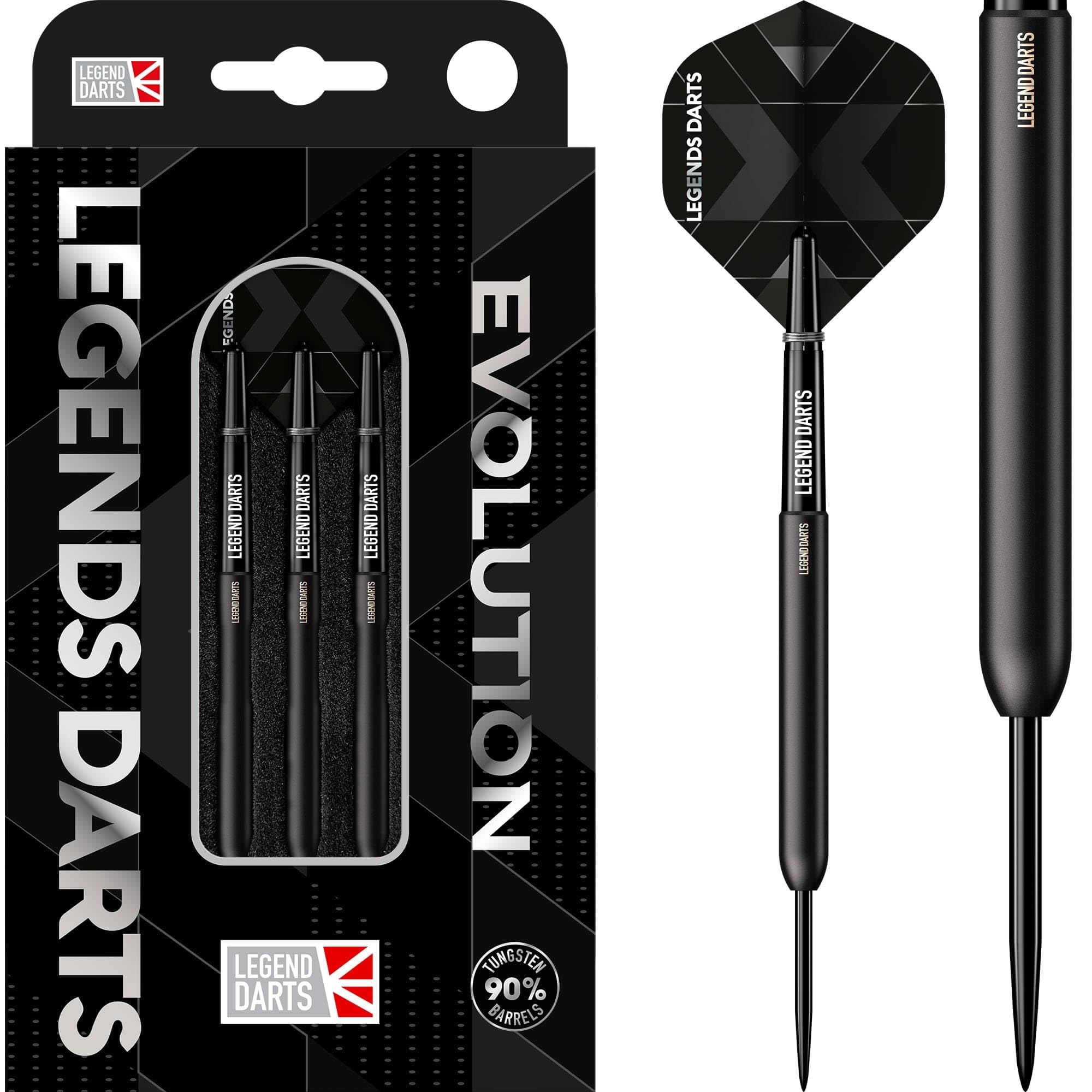Legend Darts | Steel Tip Darts Set | 90% Tungsten | Evolution Series | B06 | Black | Smooth | Multiple Weights Available. (24, Grams)