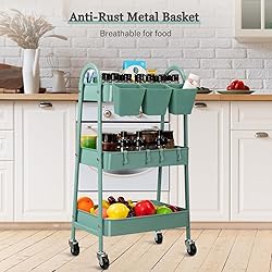 danpinera 3-Tier Rolling Cart, Metal Rolling