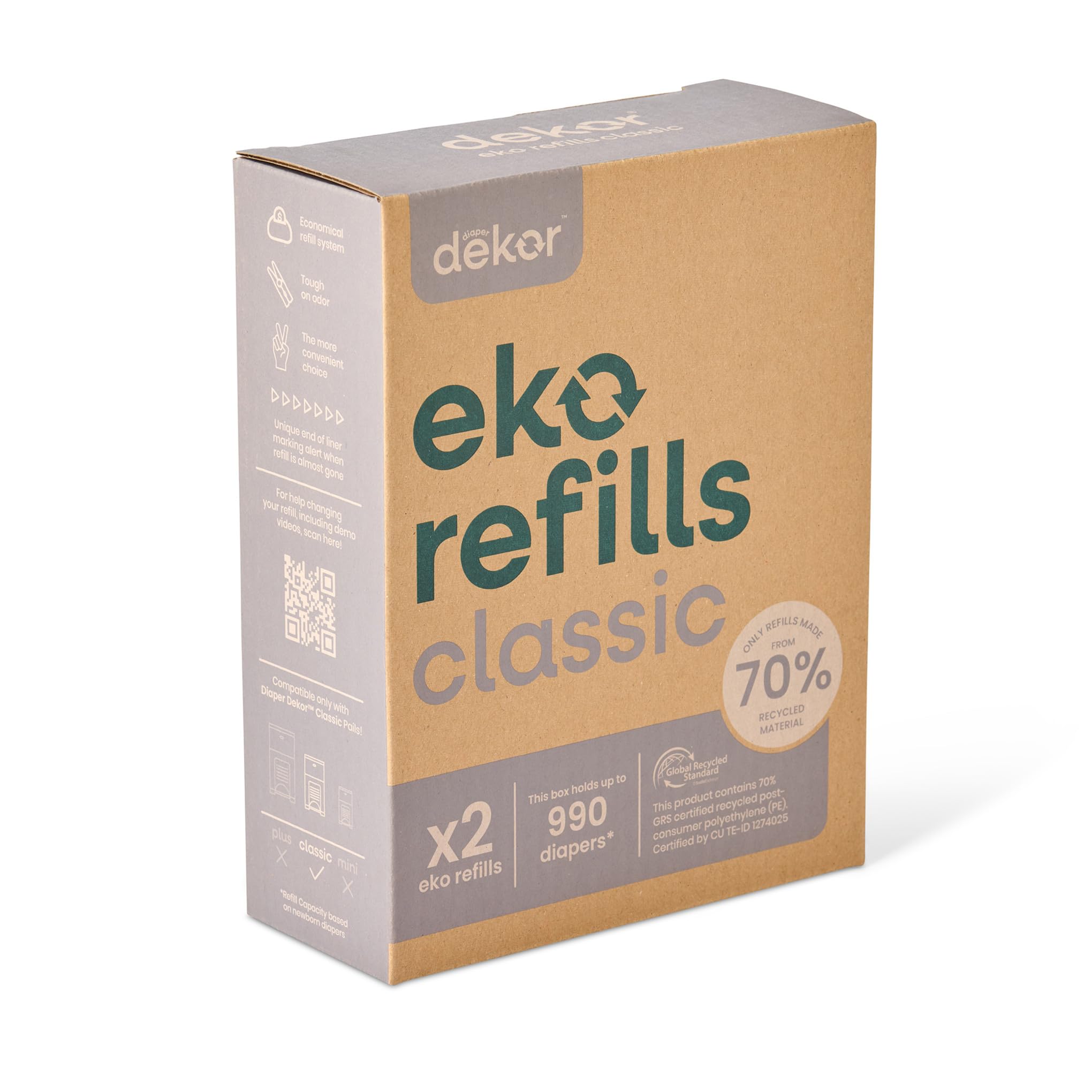 Photo 1 of Diaper Dekor CLASSIC Diaper Pail Refills 2 Count Unscented Exclusive End-of-Liner Marking Quick & Easy to Replace Most Economical Refill System for Original and Eko Style Pails