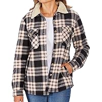 Women's Long Sleeve Plaid Fleece Jackets| Super Plush Sherpa Lined Shirt Jacket Tops with Pockets