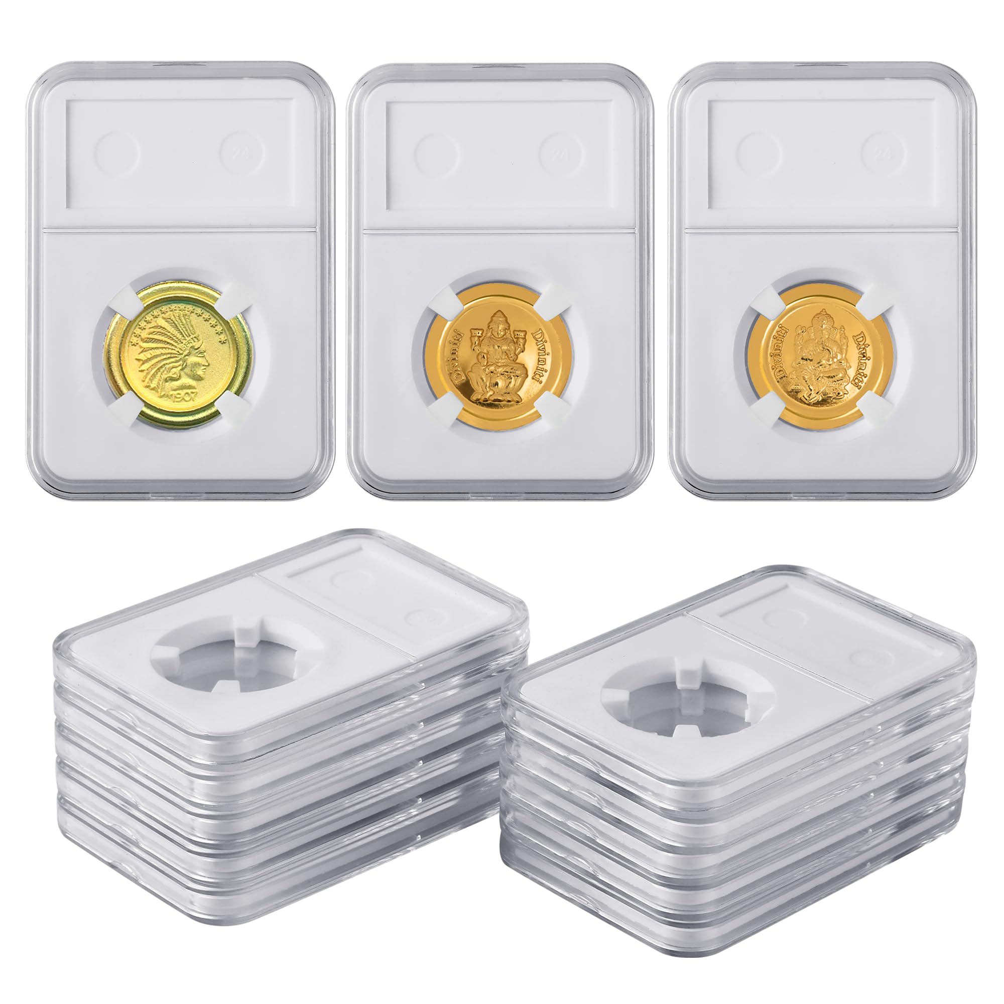 Photo 1 of 10-Pack 18mm Coin Slab Display Holder, Clear Acrylic Storage Case for Seated Liberty, Barber, Winged Liberty (Mercury), Roosevelt Dimes and Other 18mm Coins, Four-Point Fixation Coin Collection Box