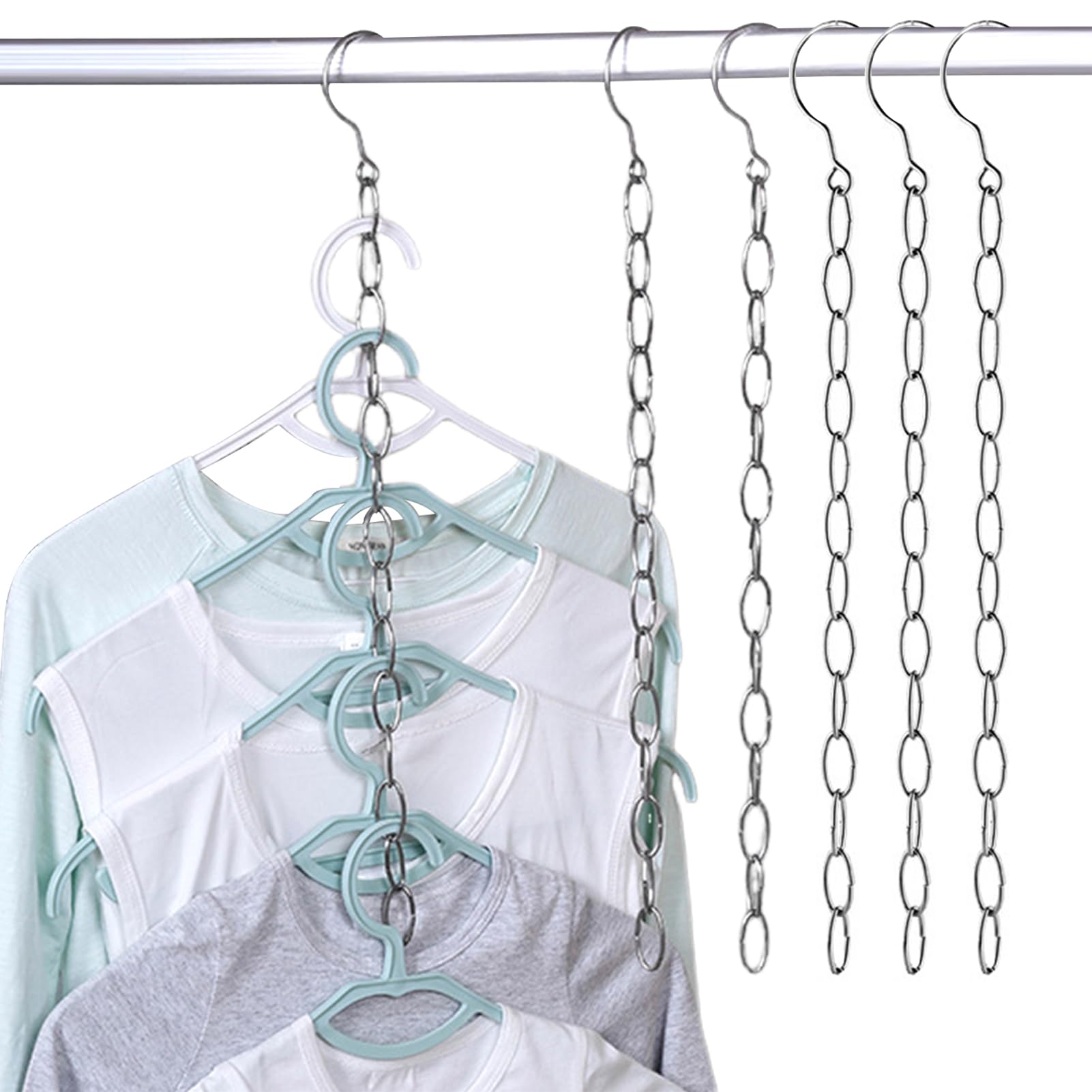 6Pcs Wardrobe Space Saving Hangers, Metal Closet Organizers with 13 Slots, Space Storage Hanger Chains, Vertical Space Saver Hangers, Multi Layers Clothes Hangers for Jacket Coat Sweater Trouser Shirt