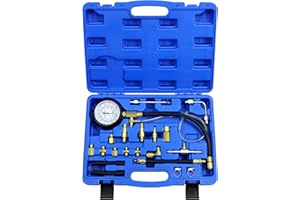 JoyFans Fuel Pressure Test Kit, TU-114 Fuel Injector Pump Pressure Tester Automotive Tool with Gauge Adapter for Schrader Test Port Fuel Injection System on Car Motorcycle Blue Case