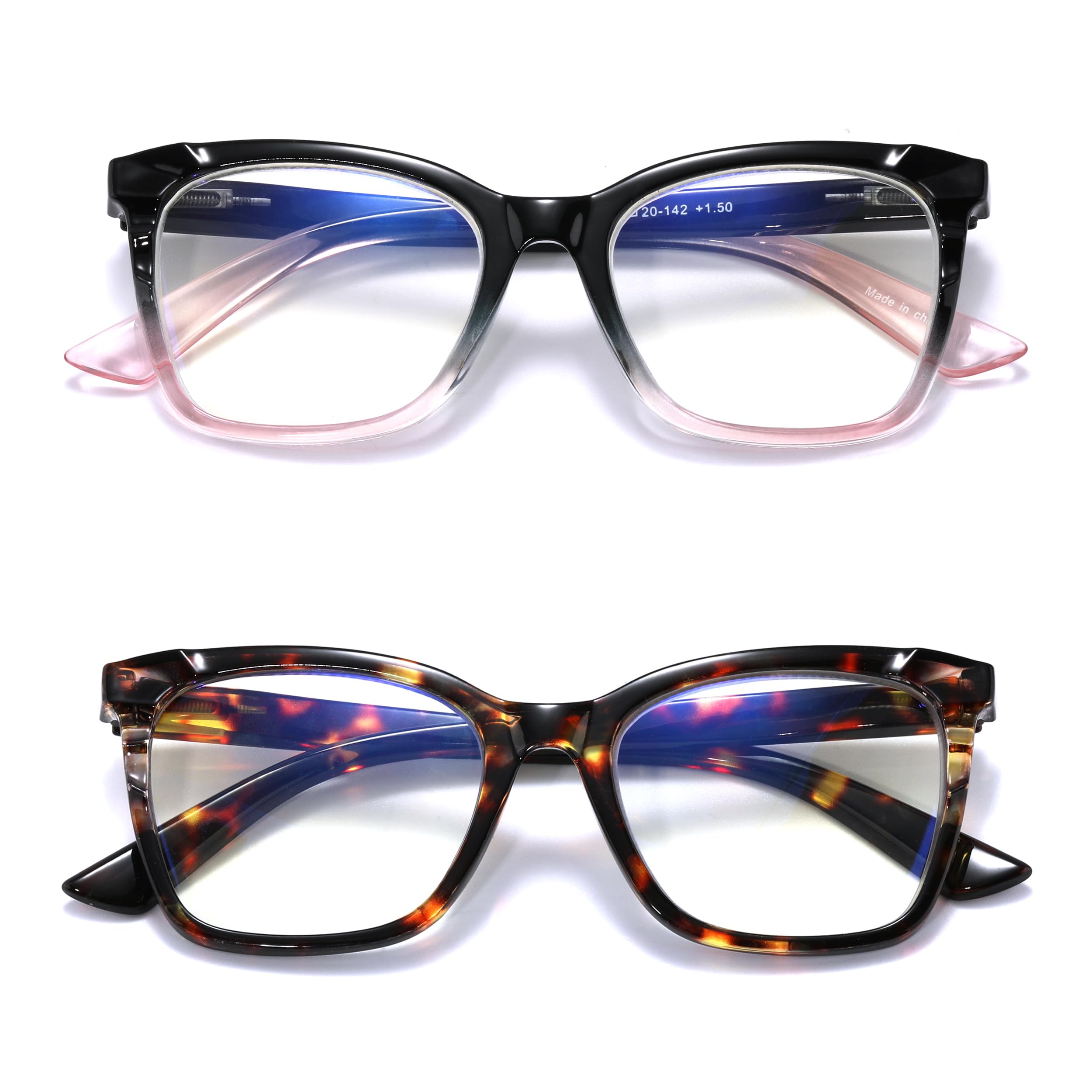 Areyeth 2 Pair Oversized Square Trendy Reading Glasses for Women, Blue Light Blocking Computer Readers with Flexible Spring Hinge(2.75X)