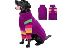 OUOBOB XXL Dog Sweaters Stretchy, Turtleneck Knit Sweater for Extra Large Dogs, Sweaters for Large Size Dogs, Warm Christmas Big Dog Sweater Golden Retriever, Labrador, Rottweiler (Purple XXL)