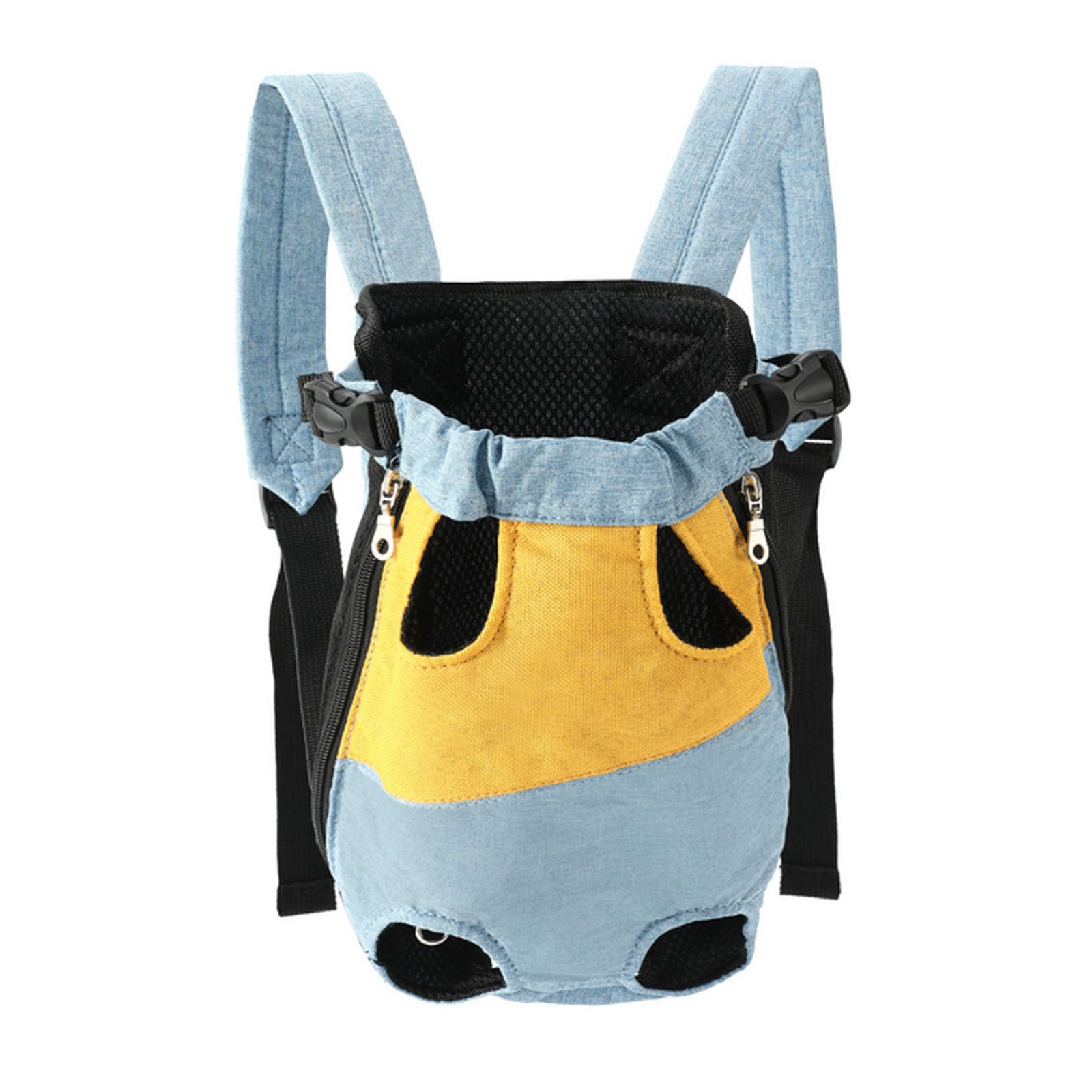 Photo 1 of Lightweight Pet Backpack Carrier for Small Dogs & Cats - Easy-Fit Adjustable Straps, Basic Legs-Out Design, Durable for Daily Use (Fits Pets Under 15lb) (Yellow-Blue Color-Blocked, Large)