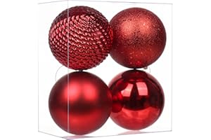 GNFLUS Christmas Ornaments Balls 4.7" Large Christmas Decorations Xmas Tree Shatterproof Big Red Christmas Ball Ornaments with Hanging Loop for Wedding Holiday Halloween Party Indoor Outdoor Decor 4 Pcs