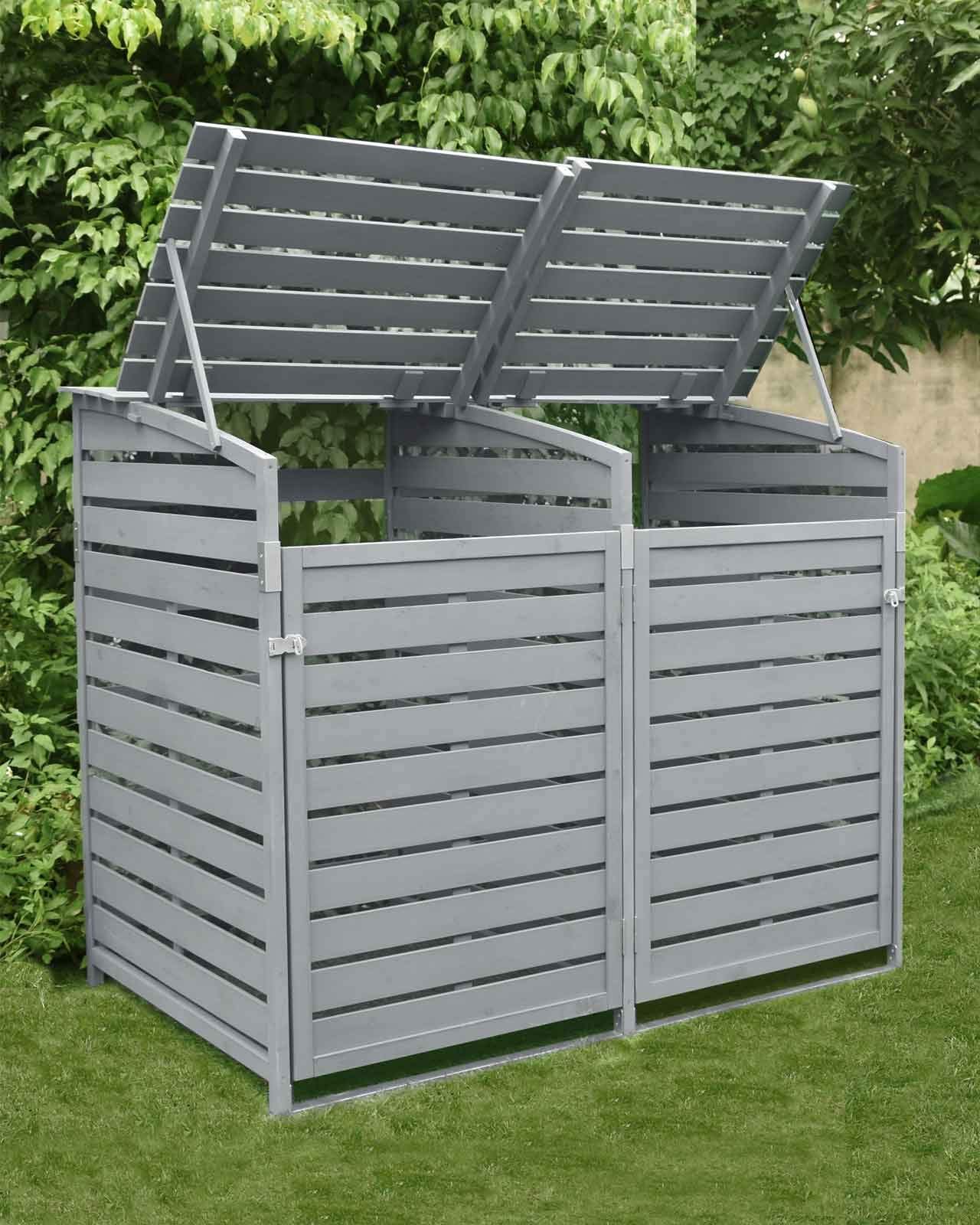 Buy Double Wooden Wheelie Bin Store Storage Sage Grey Garden Cover