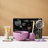 7Pcs Japanese Matcha Tea Set, Matcha Kit with Matcha Bowl (with Pouring Spout), Matcha Whisk, Whisk Holder, Strainer - Elegant Matcha Set for Gifting and Personal Use, Gift Box Packaging (Purple;)