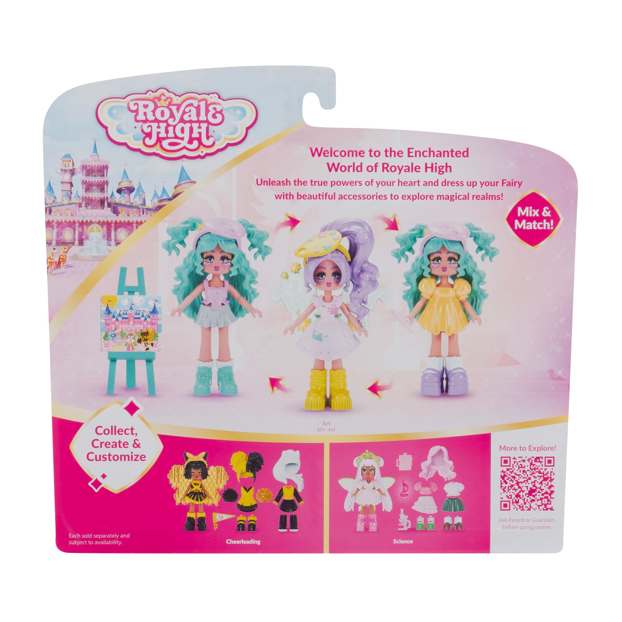 3” School Spirit Fashion Pack: Art - Light Series 1-1 Figure with 15 Accessories - Wings Become Rings - Virtual Item Code Included - Ages 5+