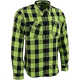 Milwaukee Leather MNG11632 Men's Flannel Plaid Black and Neon Green Long Sleeve Cotton Button Down Shirt