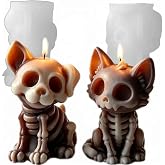 2 Pack Halloween Dog & Cat Skeleton Molds Silicone for Candles, Resin | Flexible Clear Silicone 3D Unique Pet Bone Design Molds for Epoxy Resin, Candle Wax Casting, Funny Halloween Party Favor