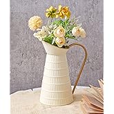 Elegant Cream/White Metal Pitcher Vase, Farmhouse Galvanized Flower Vase, Rustic Decorative Milk Jug for Home Decor, 10.8''H