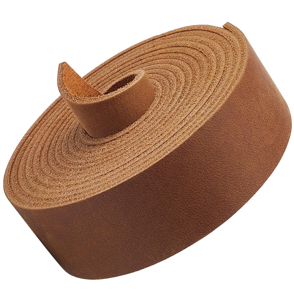 GORGECRAFT 2M Top Grain Cowhide Leather Strap Cow Hide Leather Crazy Horse Leather String 1 Inch Wide Genuine 1.8mm Thick Leather Cord Real Leather Strip Tooling for Crafts Shoes, Camel