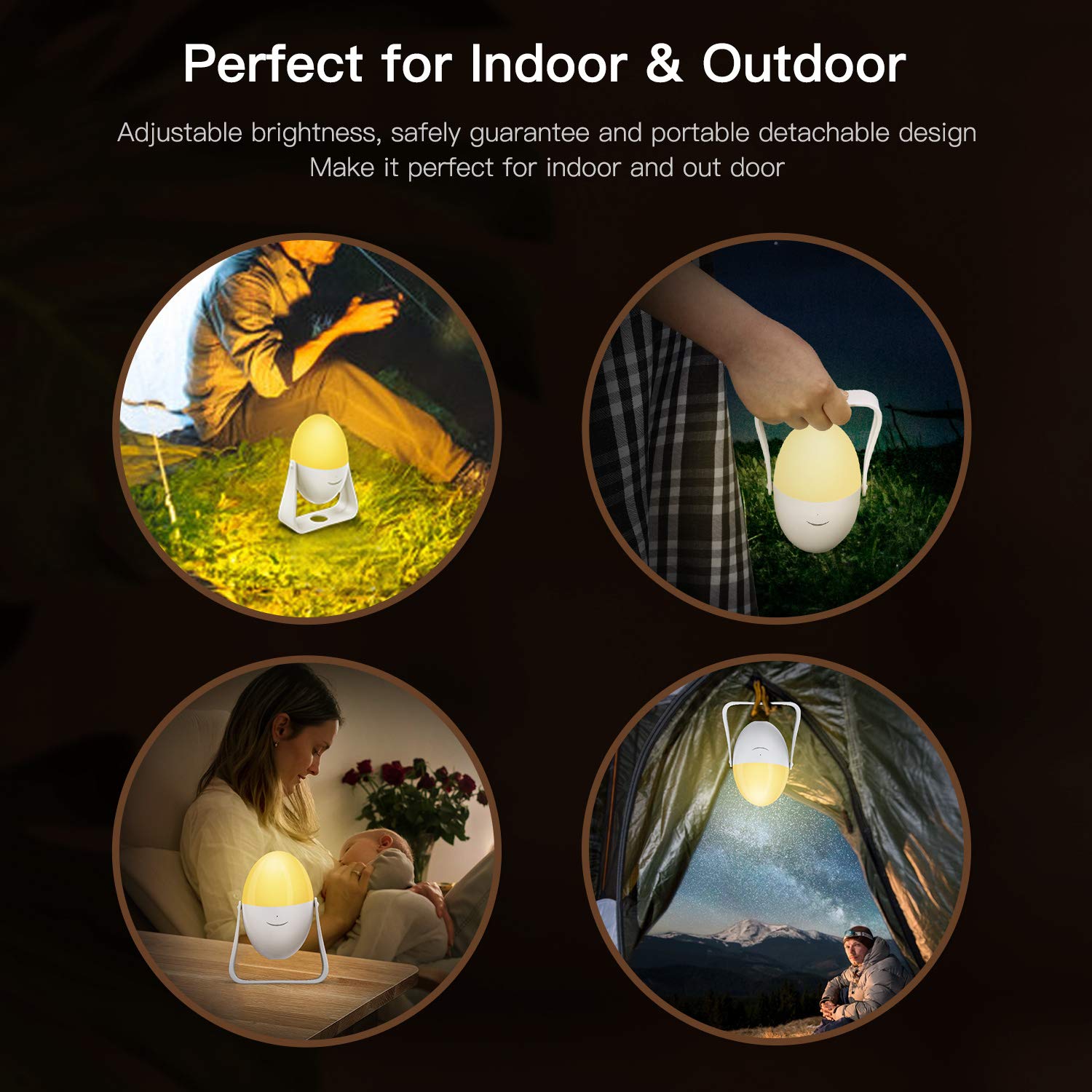 Luz de Nocturna LED Lámpara de Mesita de Noche Inteligente, Control Tactil, Regulable, USB Recargable, Portátil, Cambio de Color RGB para Niños, Habitación, Cámping - Uverbon