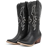 RLW Cowboy Boots for Women Cowgirl Boots Classic Knee-High Western Boots Pointy Toe with Comfortable Chunky Heel