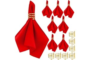 MCEAST Satin Cloth Napkins and Napkin Rings Set of 8, Smooth Fabric Table Napkins and Napkin Holder for Wedding, Birthday Dinner Party, Family Gatherings, Table Decor (Red, 17 x 17 Inches)
