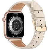 Bestig Leather Bands Compatible with Apple Watch Band 38mm 40mm 41mm 42mm(Series 10 11) for Women Men, Wristband Strap for iWatch SE3/2/1&Series 9 8 7 6 5 4 3 2 1(Ivory White+Rose Gold)