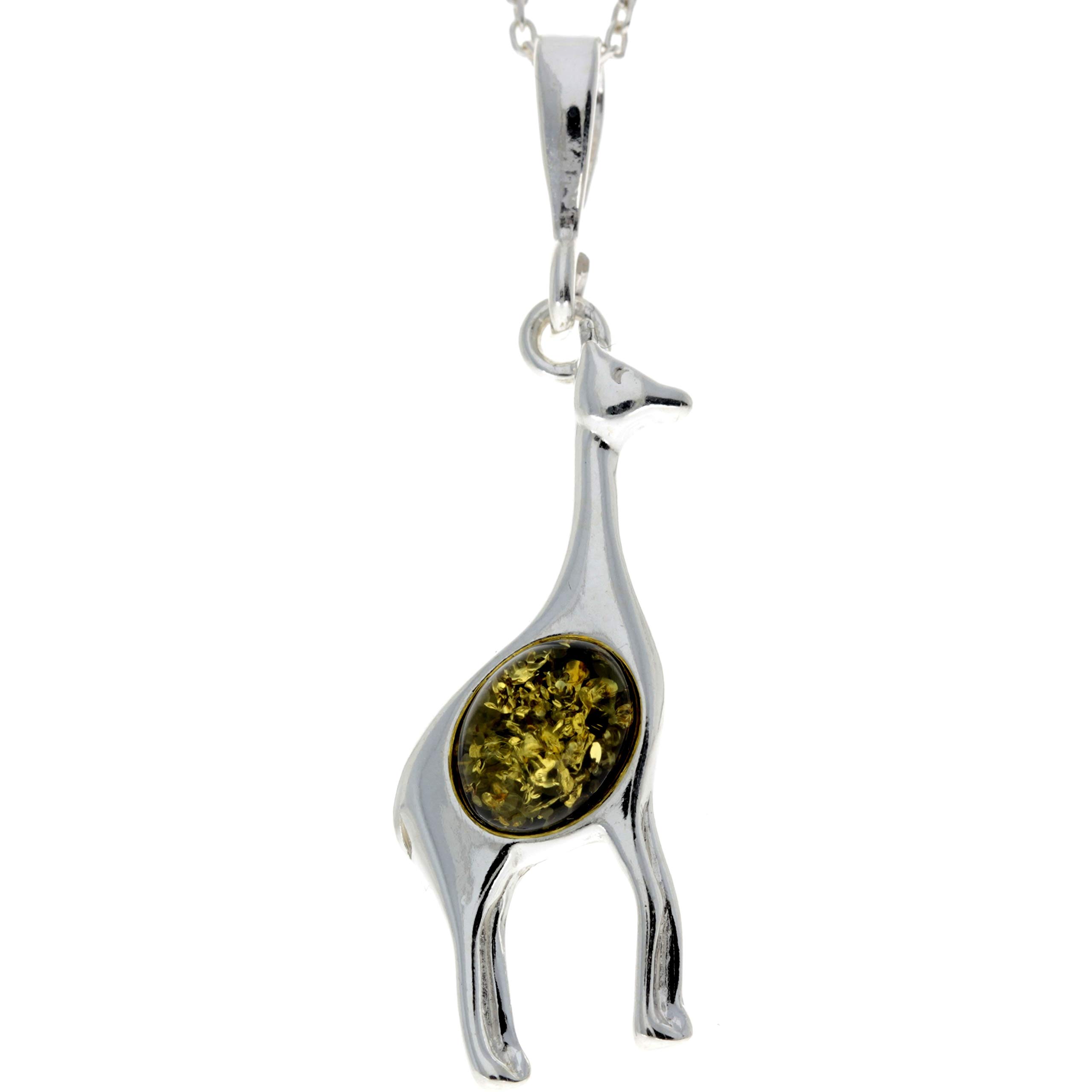 Genuine Green Baltic Amber & Sterling Silver Giraffe Pendant without Chain - M389G