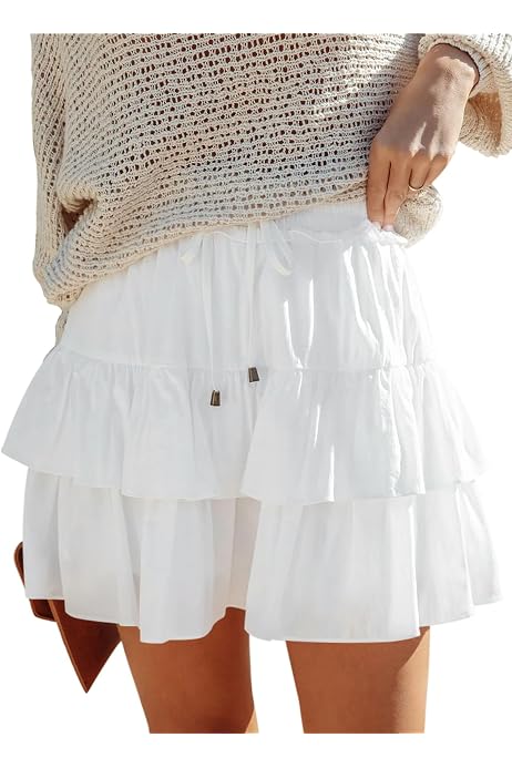 thumbnail image 2 of Women's Tiered Ruffle Skirt - Elastic High Waisted Flowy Summer Skort 2 of 12