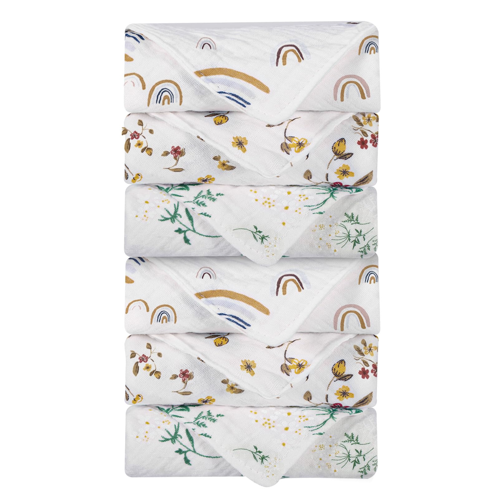 WinReal Baby Washcloths Muslin Cotton Baby Face Towels 6 Pack Wash Cloths Soft on Sensitive Skin Absorbent for Boys & Girls 12x12 Inches