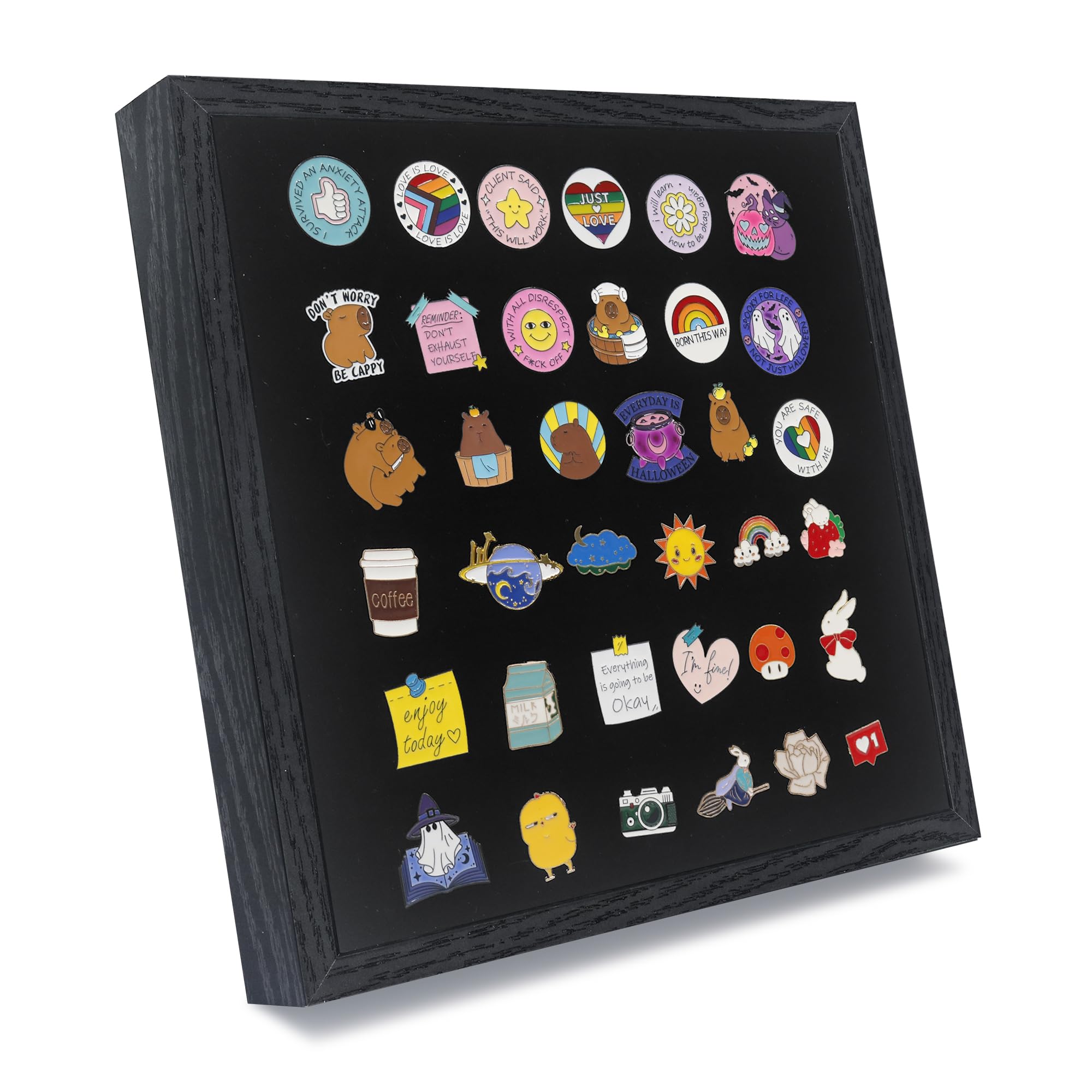 Photo 1 of GMFrames 11x11 Enamel Pin Display Case, Pin Collection Display Frame with Real Glass, Shadow Box for Wall and Tabletop, Pin Holder Black