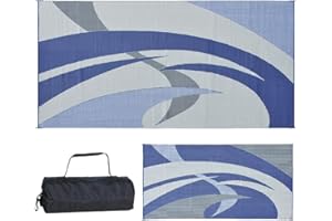Stylish Camping 159183 9-feet by 18-feet Reversible Mat, Plastic Straw Rug, Large Floor Mat for Outdoors, RV, Patio, Backyard, Picnic, Beach, Camping (Blue/Grey)