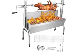 KODOM Rotisserie Grill Roaster with Back Cover Guard, 25W Motor Small Pig Lamb Rotisserie Roaster, 48.7 Inch Stainless Steel Charcoal Rotisserie Grill for Camping Outdoor BBQ Silver