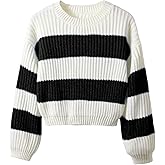 BEAUDRM Girl's Striped Sweater Cute Sweaters Long Sleeve Drop Shoulder Pullover Knit Tops