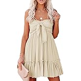 R.Vivimos Women's Summer Cotton Boho Beach Sleeveless Tie Front Mini Dress Tube Top Dress