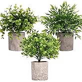 Decorative Artificial Plants in Pots Set of 3-Mini Potted Fake Plants in Pots,Plastic Eucalyptus Plants,Bamboo,Turtle Potted 