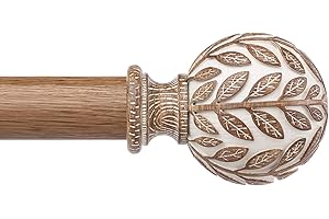 Wolistsa Wood Curtain Rod, 1 Inch Boho Decorative Adjustable Heavy Duty Curtain Rods for Windows 30 to 56 Inch, Rustic Window