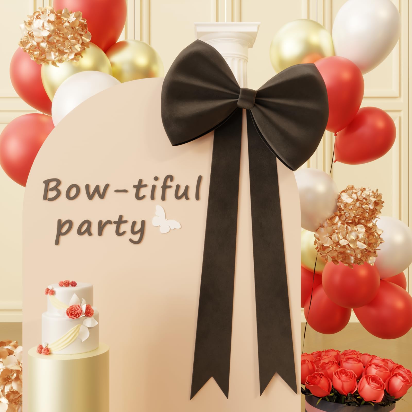 Photo 1 of Black Bow Birthday Decorations Coquette: Party Backdrop Velvet 25in Large Bow Themed Room Big Bows Wall Decor Giant Door Wedding Engagement Bachelorette Baby Shower Bridal Christmas Tree Decoration