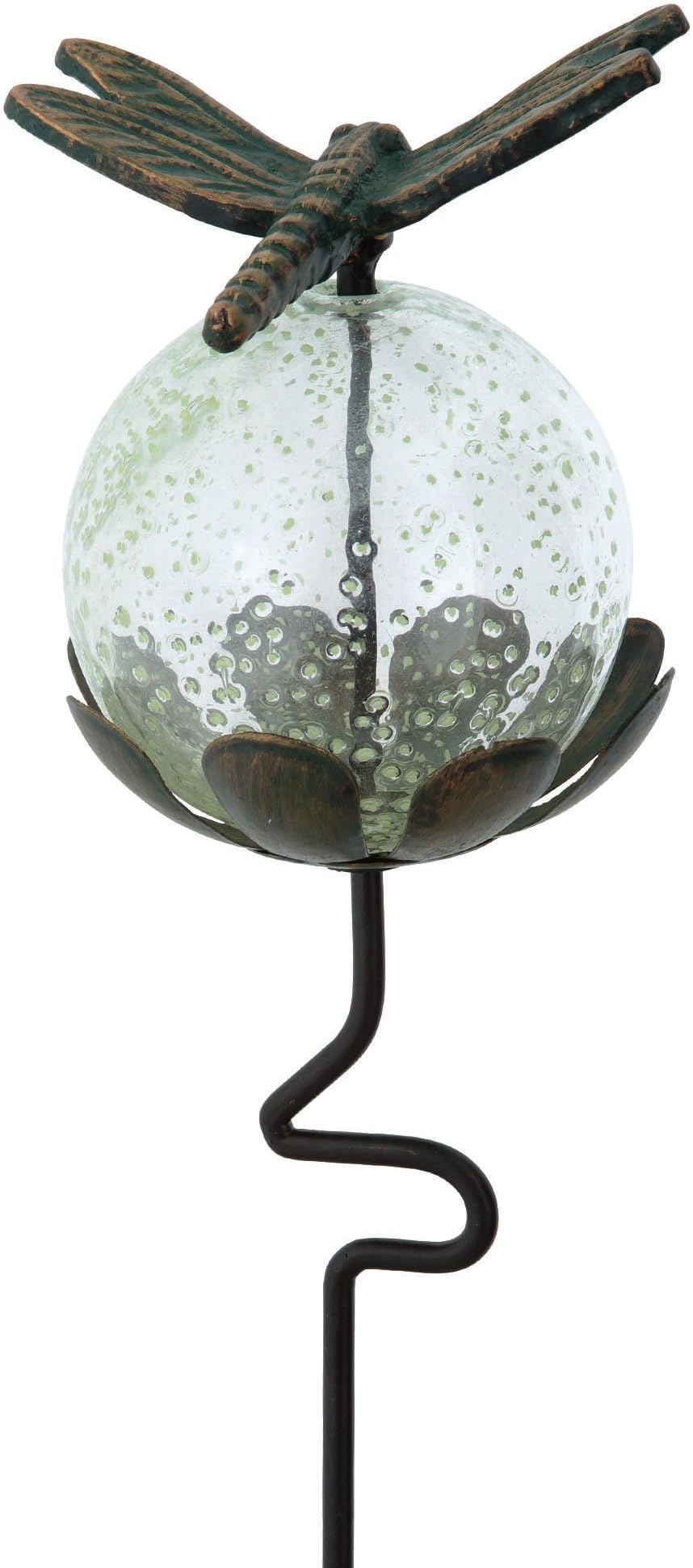 Russco III GS135063 Glow in The Dark Glass Globe Garden Stake, Dragonfly